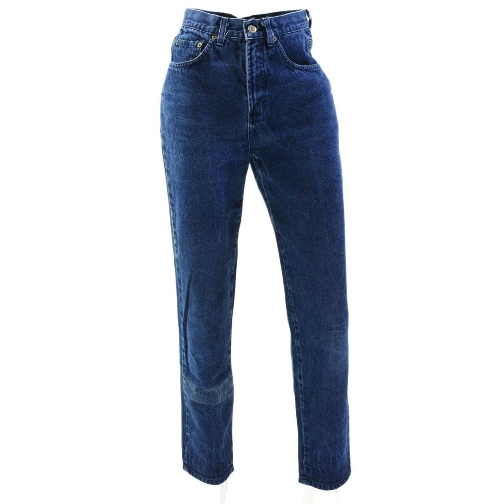 90s Vintage Faded Denim Jeans Womens 0 High Waist Tapered Leg Dark Wash XS Boho